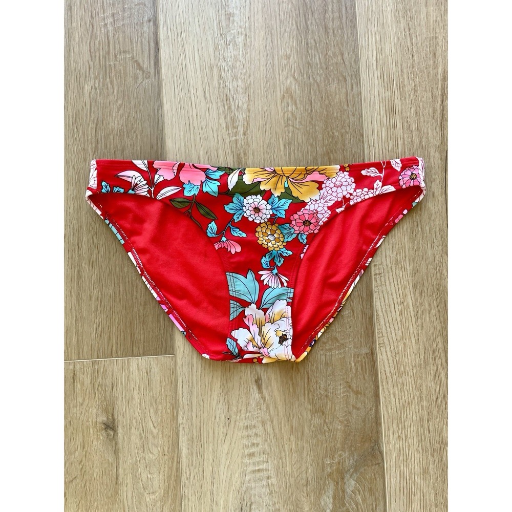 Xhilaration Floral Bikini Bottom Medium Red Cyan Tropical Summer Swimwear